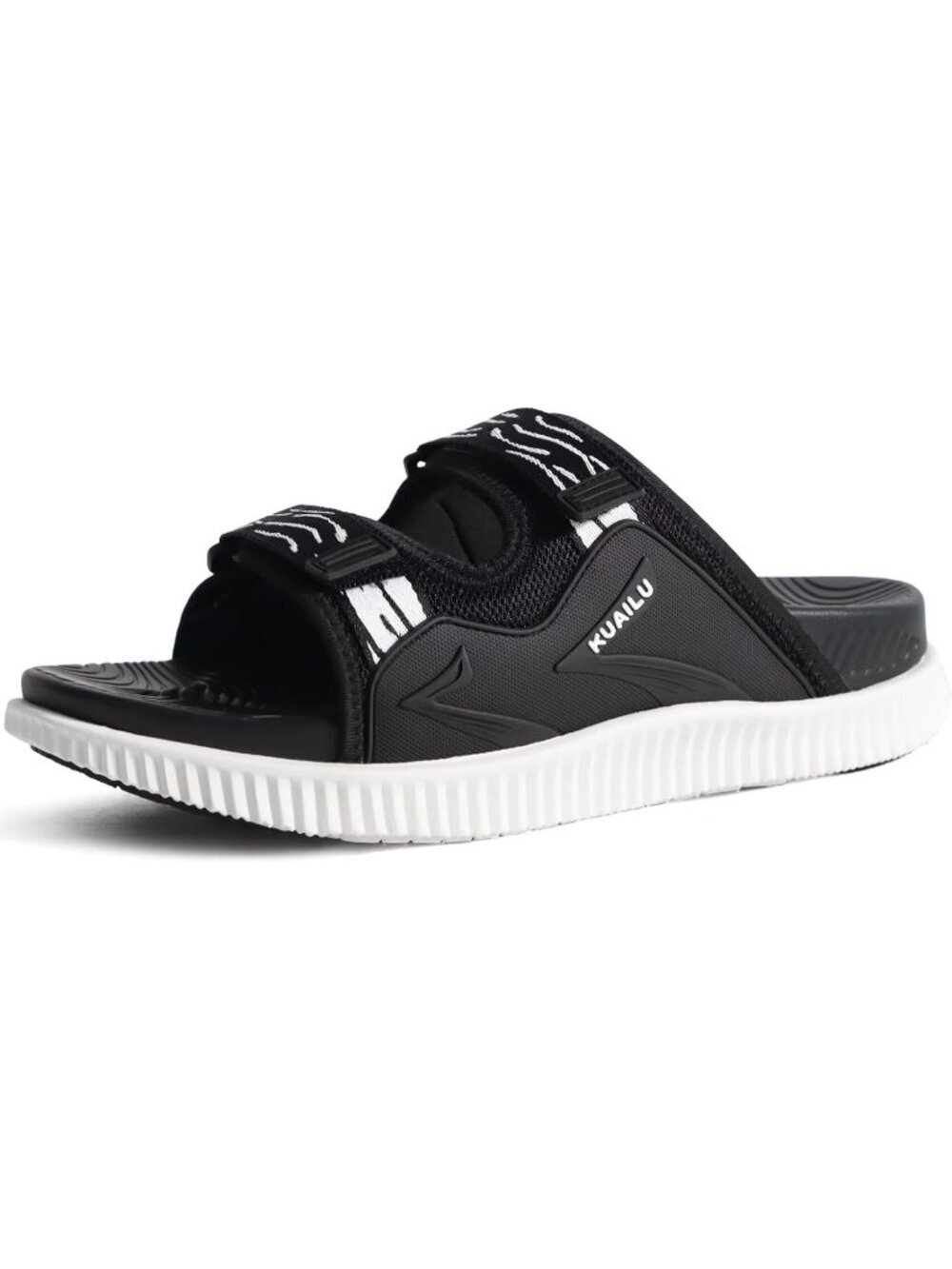 Men's Black White Athletic Thick Cushion Recovery Slides Orthotic Sandal Shoes